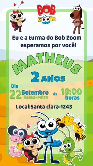 Convite de Aniversário Bob Zoom Infantil para Editar