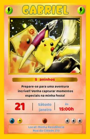 Convite Animado Aniversário Pokémon Card para Editar
