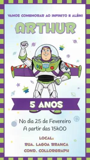 Convite de Aniversário Buzz Lightyear Toy Story para Editar