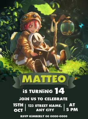 Editable Anime Adventure Birthday Invitation Template