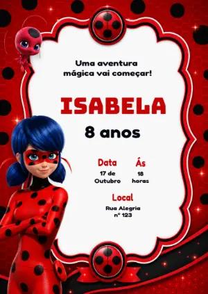 Convite de Aniversário Miraculous Ladybug Digital Editável