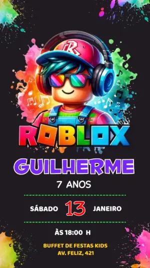 Convite Digital Roblox Gamer Vibrante Modelo Editável