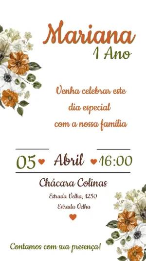 Convite Floral Rústico Laranja e Verde Oliva Editável