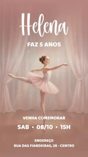 Convite de Aniversário Bailarina Rosa Delicado para Editar