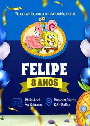 Convite de Aniversário Bob Esponja com Patrick para Editar