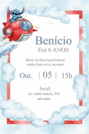 Convite de Aniversário Stitch Editável Online para Imprimir