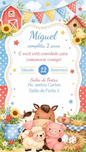 Convite Editável Aniversário Fazendinha Aquarela
