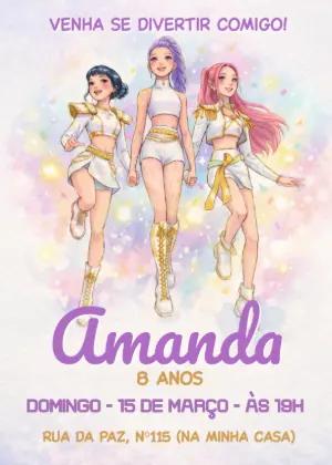 Convite de Aniversário Guerreiras do K-pop Estilo Anime para Editar Online