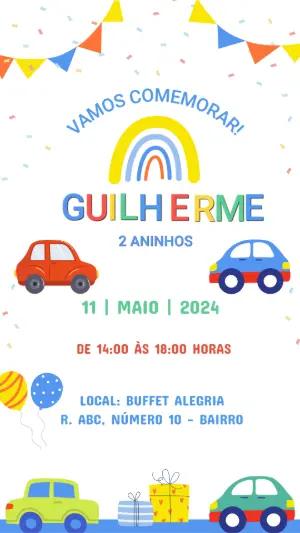 Convite de Aniversário Infantil Carros Coloridos para Editar