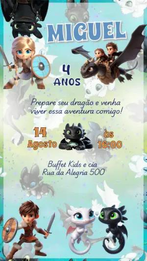 Convite de Aniversário Como Treinar o Seu Dragão Editável