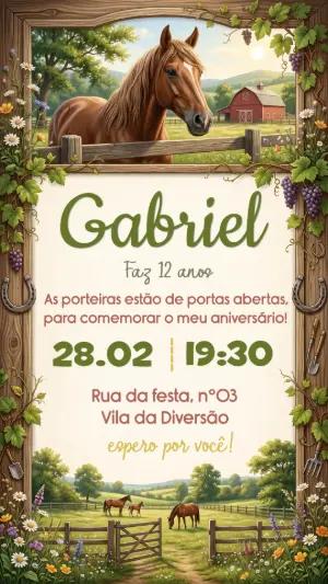 Convite de Aniversário Cavalo Haras Rústico Editável