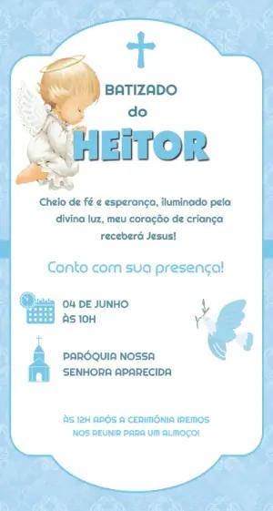 Convite de Batizado Menino Anjo Azul Delicado para Editar