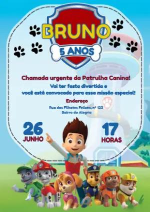 Convite Aniversário Patrulha Canina para Editar Online
