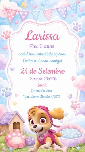 Convite de Aniversário Skye Patrulha Canina Aquarela Editável