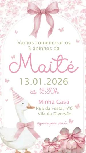 Convite de Aniversário Ganso Delicado Rosa para Editar Online