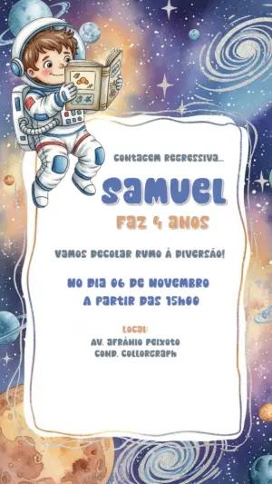 Convite de Aniversário Astronauta Infantil para Editar Online