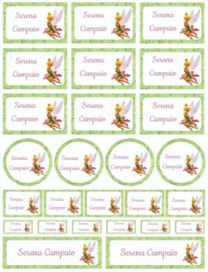 Etiquetas Escolares Tinker Bell Sininho Editáveis para Imprimir