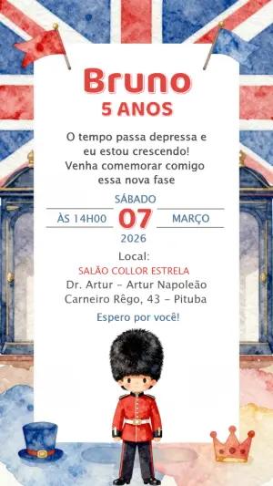 Convite Editável Aniversário Infantil Tema Londres Aquarela