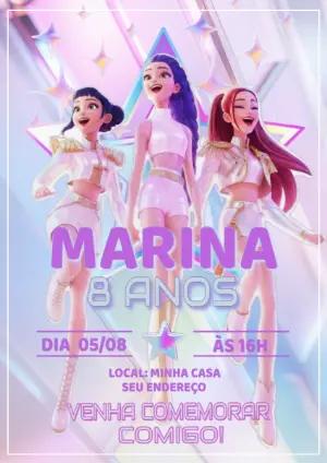 Convite de Aniversário Guerreiras do K-pop Modelo Editável