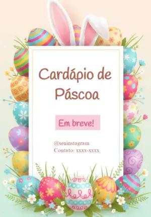 Cardápio de Páscoa Digital Editável com Ovos Coloridos e Coelho