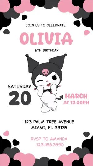 Kuromi Birthday Invitation | Pink & Black Editable Template