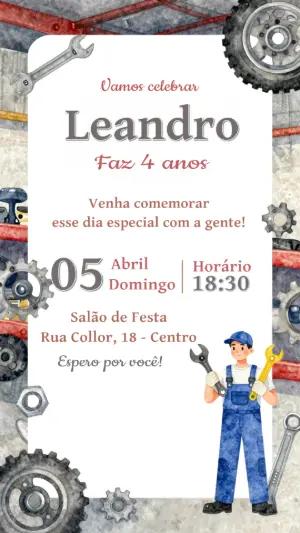 Convite de Aniversário Infantil Tema Mecânico para Editar