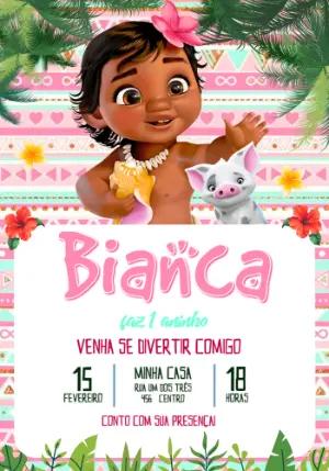 Convite de Aniversário Moana Baby Tropical para Editar