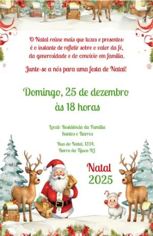 Convite de Natal Aquarela com Papai Noel e Renas Editável