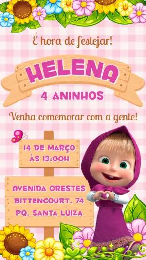 Convite de Aniversário Masha e o Urso Colorido para Editar