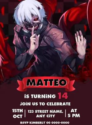 Editable Tokyo Ghoul Anime Birthday Invitation Template