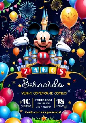 Convite de Aniversário do Mickey no Castelo Mágico Editável
