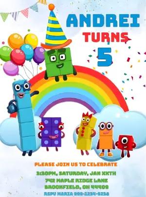 Colorful Numberblocks Birthday Invitation Editable Template