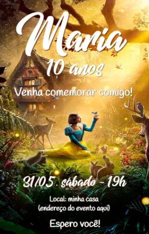 Convite Aniversário Branca de Neve Editável Online