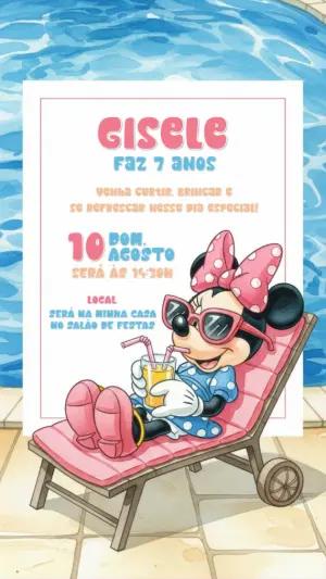 Convite de Aniversário Minnie Pool Party para Editar Online