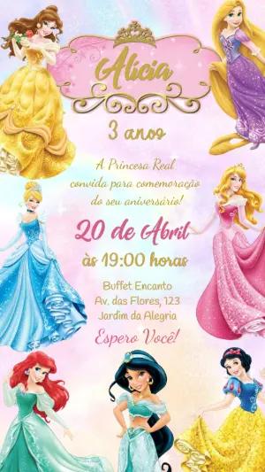 Convite de Aniversário Princesas Disney Editável