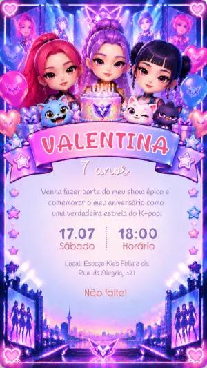Convite de Aniversário K-pop Guerreiras Editável