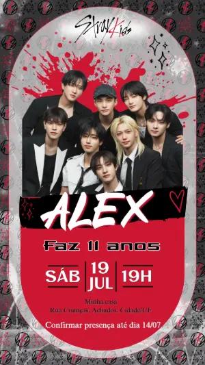 Convite de Aniversário Stray Kids K-pop Moderno Editável