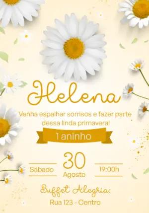 Convite de Aniversário Floral com Margaridas para Editar