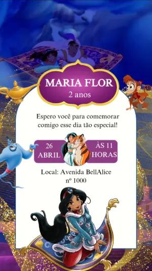 Convite Animado Aniversário Princesa Jasmine para Editar Online