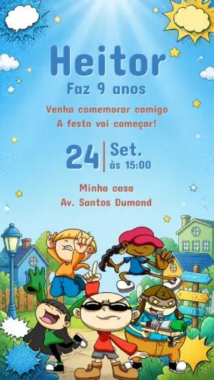Convite Digital A Turma do Bairro Aniversário Infantil Editável