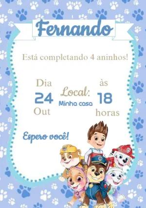 Convite de Aniversário Patrulha Canina Azul para Editar Online