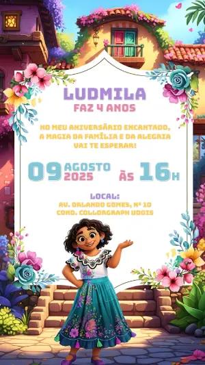Convite de Aniversário Encanto com Personagem para Editar Online
