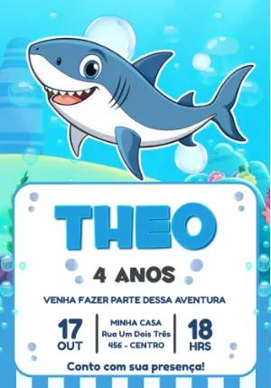 Convite Digital Infantil Tema Tubarão Azul Editável