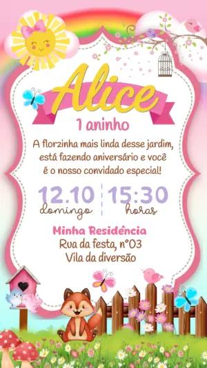 Convite de Aniversário Jardim Encantado com Animais Editável