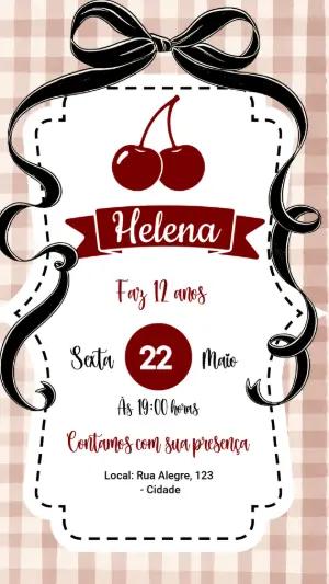 Convite de Aniversário Editável Tema Cereja