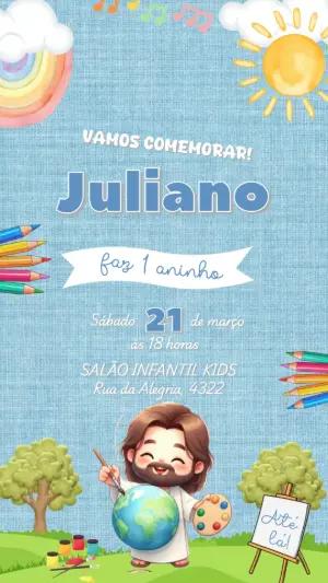 Convite Animado Aniversário Infantil Jesus Pintor para Editar