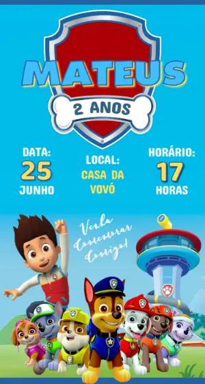 Convite de Aniversário Patrulha Canina Colorido para Editar