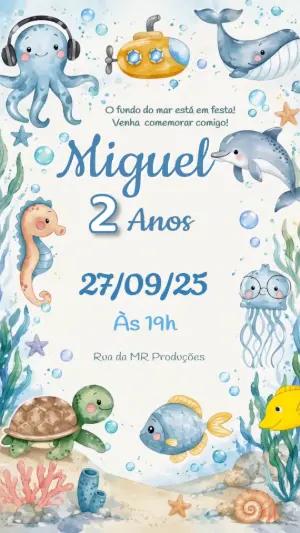 Vídeo Convite Animado Fundo do Mar para Aniversário Editável
