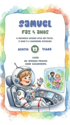 Convite Aniversário Astronauta Infantil para Editar Online