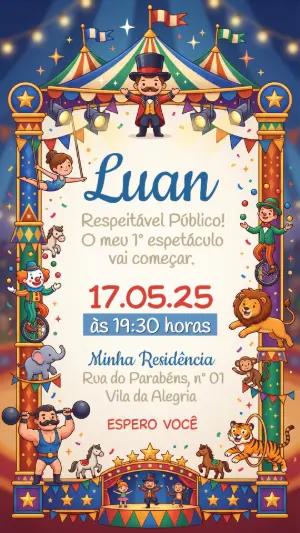 Convite de Aniversário Circo Menino Colorido para Editar